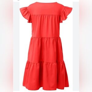 Tiered Ruffle Cap Sleeve, Round Neck woman’s mini dress, Cherry Red, Size M